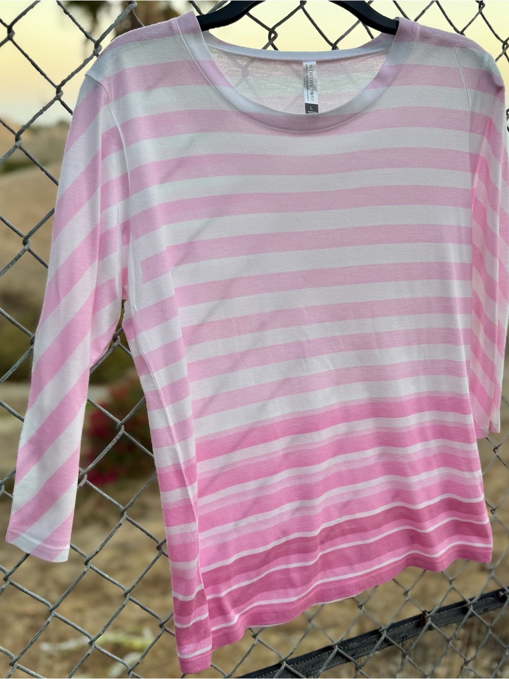 Striped Pink & White 3/4 Sleeve Tee — Lightweight Everyday Top